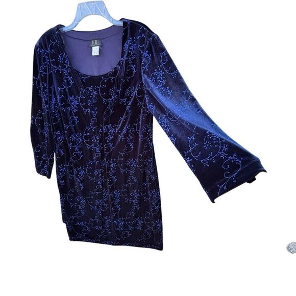 TEDDI Navy Velvet Formal Dress Women Sz 14WP Glitter Design Long Sleeve Cardigan - Picture 3 of 8